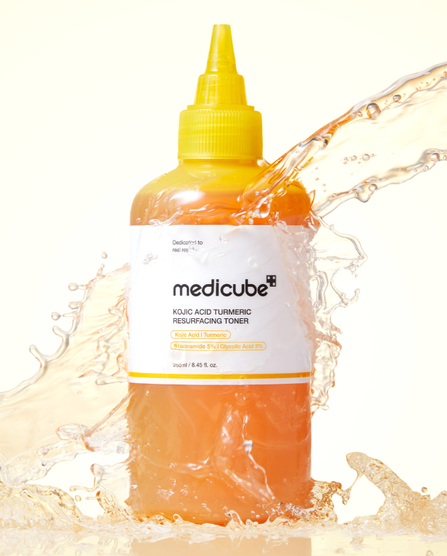 medicube Kojic Acid Turmeric Resurfacing Toner 250ml bottle with targeted nozzle