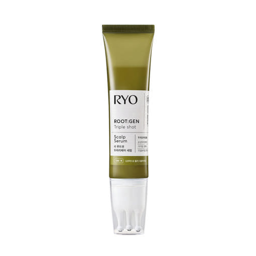 Ryo Root:Gen Triple Shot Scalp Serum 60ml tube with triple-shot scalp massage applicator