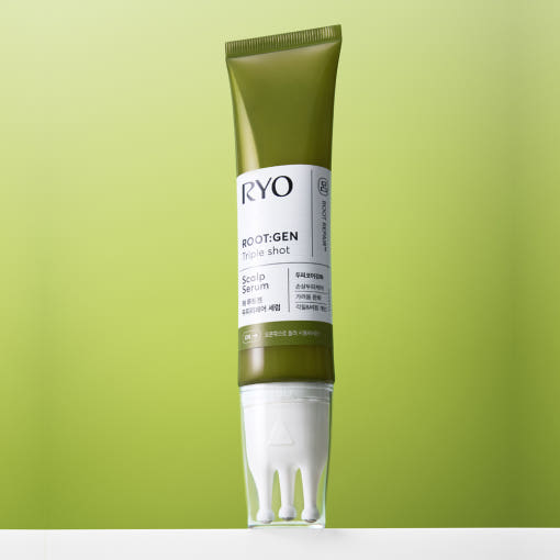 Ryo Root:Gen Triple Shot Scalp Serum 60ml tube with triple-shot scalp massage applicator