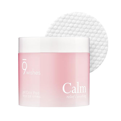 9wishes pH Calm Cica Toner Pad 70 sheets pink jar with embossed toner pad
