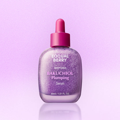 EQQUALBERRY Bakuchiol Plumping Serum 30ml in a purple dropper bottle