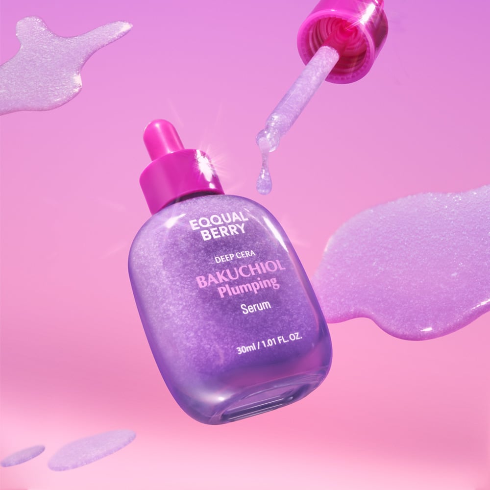 EQQUALBERRY Bakuchiol Plumping Serum 30ml in a purple dropper bottle