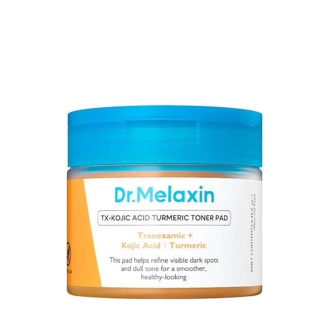 Dr.Melaxin TX Kojic Acid Turmeric Toner Pad jar with two textured toner pads
