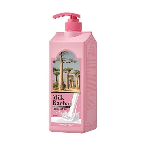 BIOKLASSE MILK BAOBAB Body Wash 1000ml Damask Rose in a pink pump bottle