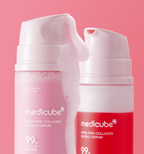 medicube PDRN Pink Collagen Bubble Serum 95ml bottle with pink bubbles and a facial mask