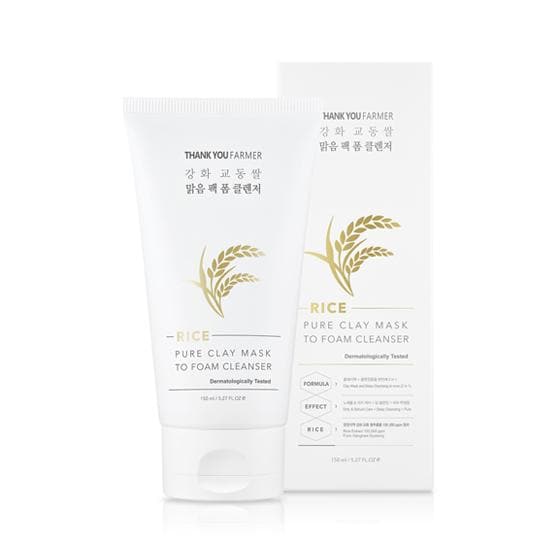 THANK YOU FARMER Rice Pure Clay Mask to Foam Cleanser 150ml tube