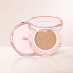 A'pieu Waterlock Cushion compact in pink packaging with the lid open
