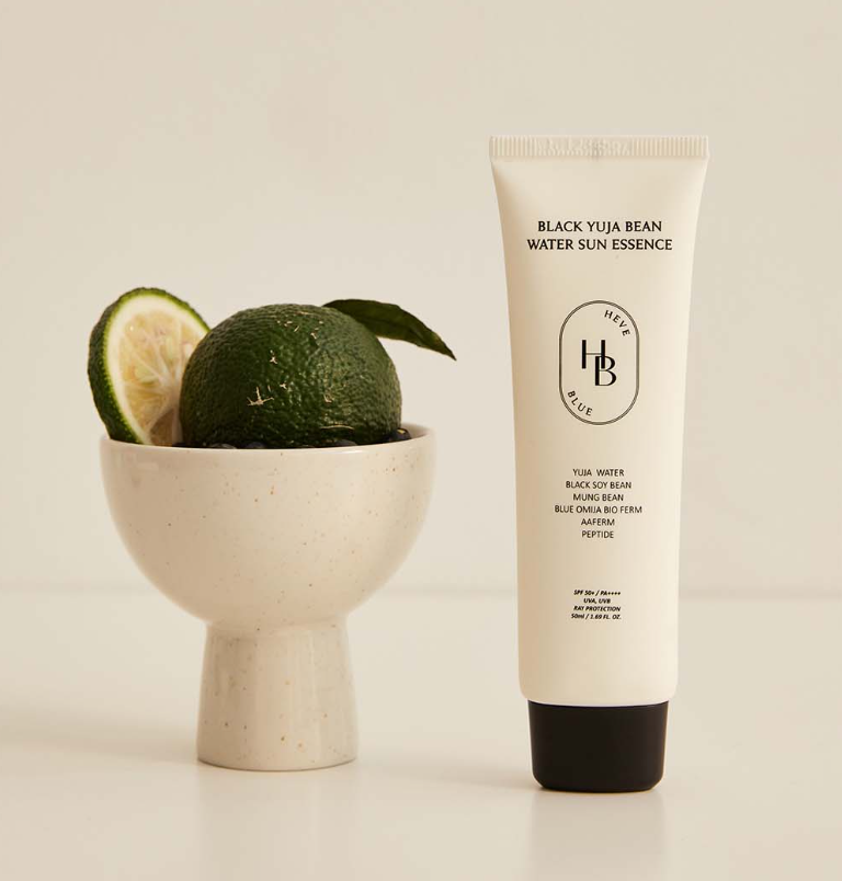HEVEBLUE Black Yuja Bean Water Sun Essence SPF50+ PA++++ 50ml tube