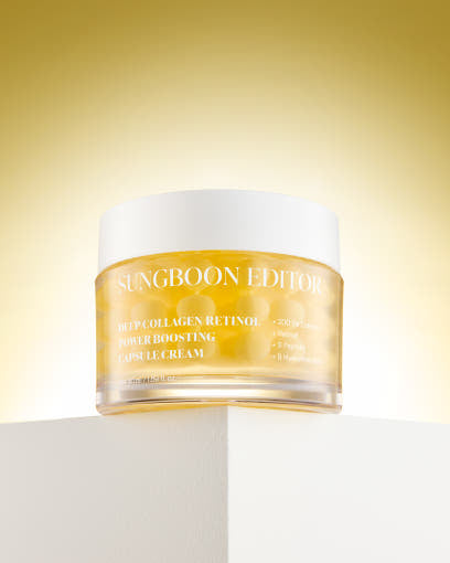 SUNGBOON EDITOR Deep Collagen Retinol Power Boosting Capsule Cream 50ml jar with yellow capsules