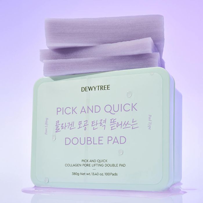 DEWYTREE Pick And Quick Collagen Pore Lifting Double Pad 380g container with 100 facial pads