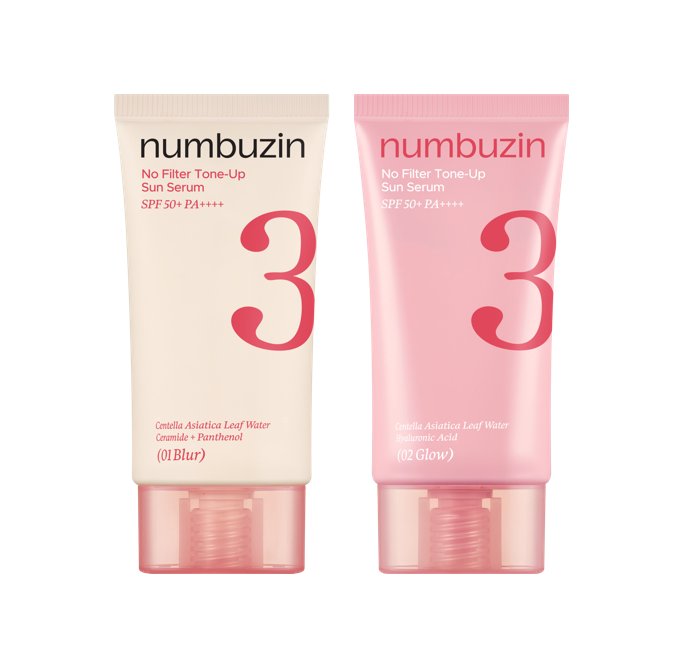 numbuzin No.3 No Filter Tone-Up Sun Serum SPF50+ PA++++ 50ml in 01 Blur and 02 Glow
