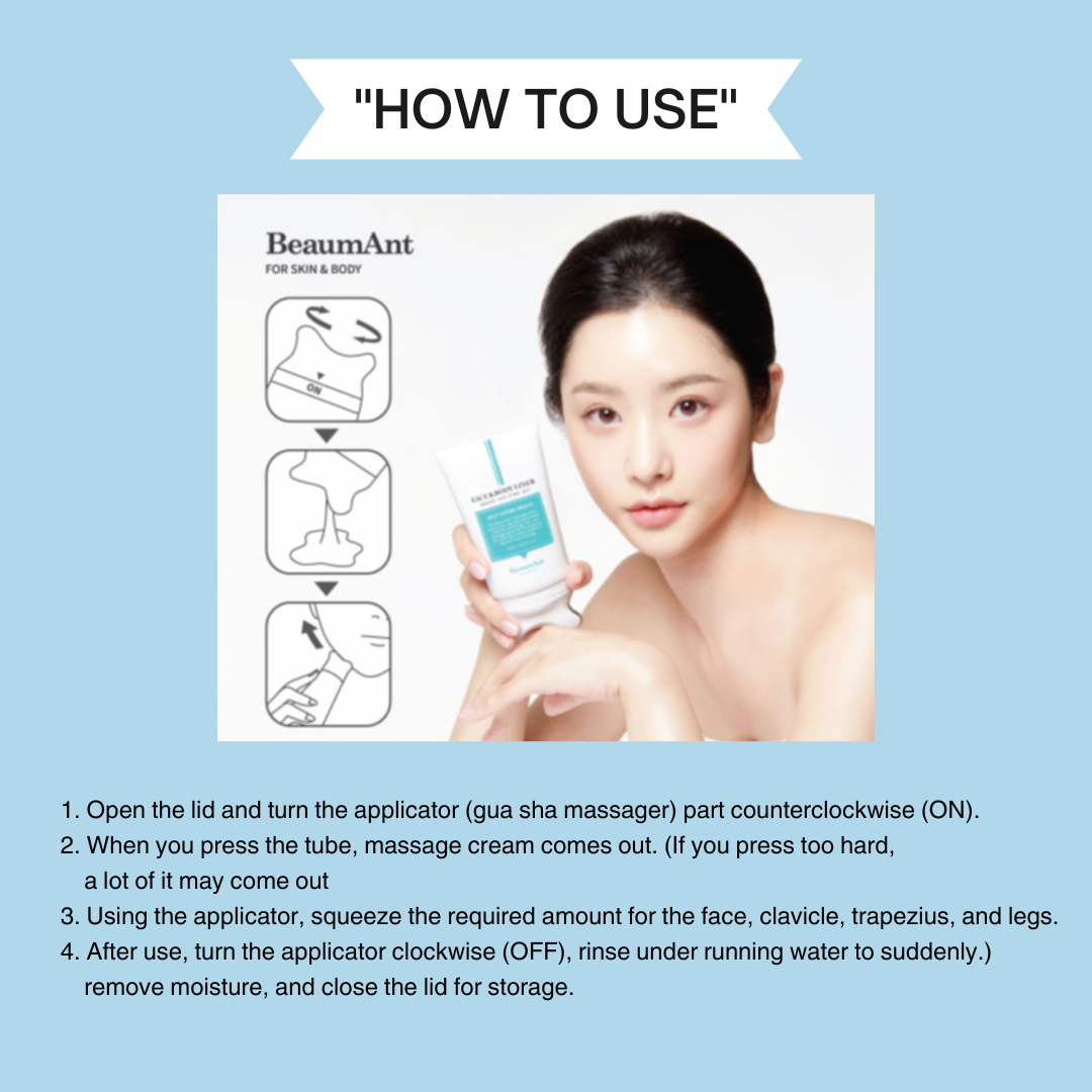 BeaumAnt Face & Body Liner Gua Sha Massage Cream 120ml used with its integrated gua sha applicator on the face