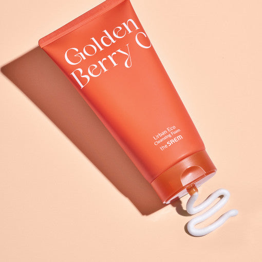 The SAEM Urban Eco Golden Berry C Cleansing Foam 150ml tube with rich cleansing foam and golden berry imagery
