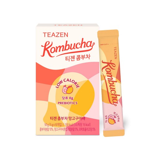 TEAZEN Kombucha Mango & Guava 10-stick box and single sachet
