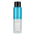 Blue MISSHA Perfect Lip & Eye Makeup Remover bottle with black cap on a white background