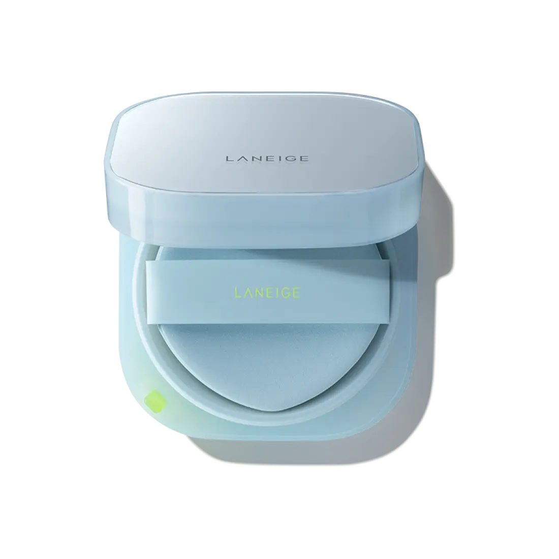 LANEIGE Neo Cushion Mewy cushion compact held beside a model's face