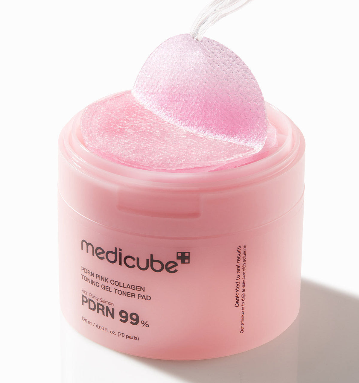 Medicube PDRN Pink Collagen Toning Gel Toner Pad pink jar containing 120 ml essence and 70 pads