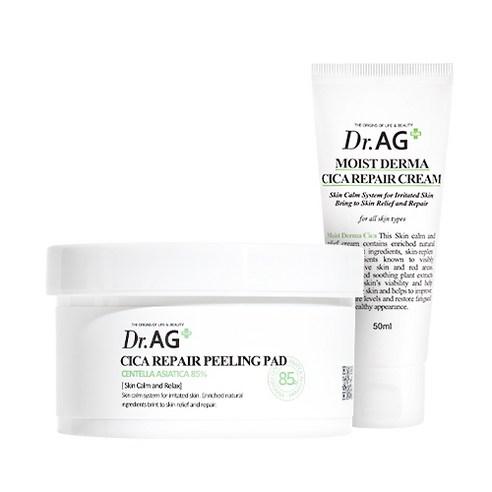 Dr.AG+ Cica Repair Peeling Pad 40p and Moist Derma Cica Repair Cream 50ml Set