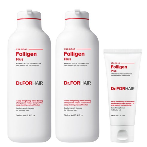 Dr.FORHAIR Folligen Plus Shampoo Set with two 500ml bottles and one 100ml tube